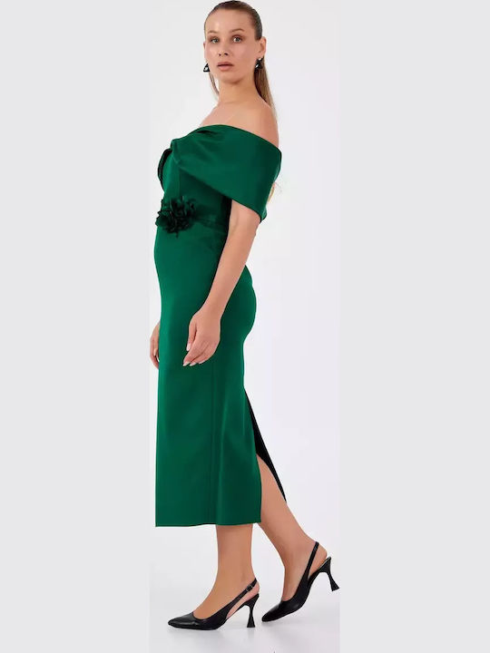 Midi Evening Dress Open Back Green