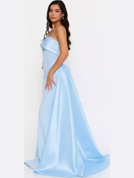 Καλοκαιρινό Maxi Φόρεμα για Γάμο / Βάπτιση Strapless Σιέλ
