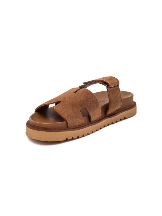 Leder Flache Sandalen für Damen Anatomisch Flatforms in Braun Farbe
