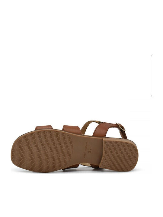 Leather Women's Flat Sandals Anatomic in Tabac Brown Color