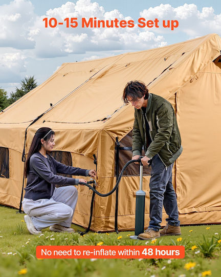 Vevor Aufblasbares Campingzelt Gelbe 3 Jahreszeiten Für 12 Personen 480x360x220cm
