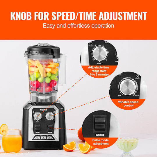 Vevor Commercial Blender 2.2kW Black with Jug Capacity 2lt 24x19.8x44cm