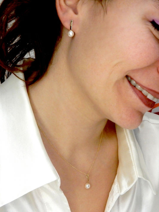 Polytimo Set with Necklace & Earrings from Gold 14K with Pearls