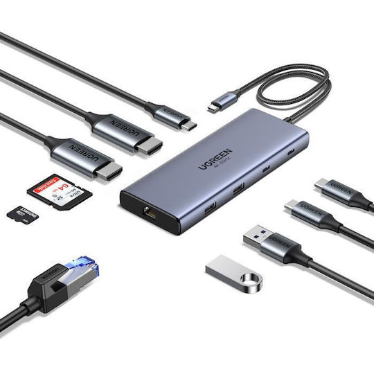 Ugreen CM639 USB-C Docking Station with HDMI 4K PD Ethernet and Support for 2 Monitors Gray