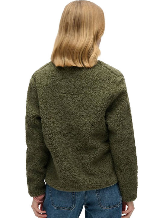 Short Women's Cardigan with Zipper Green