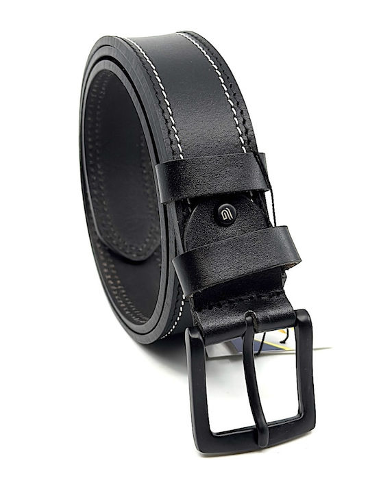 Wide Men's Belt Leather Black