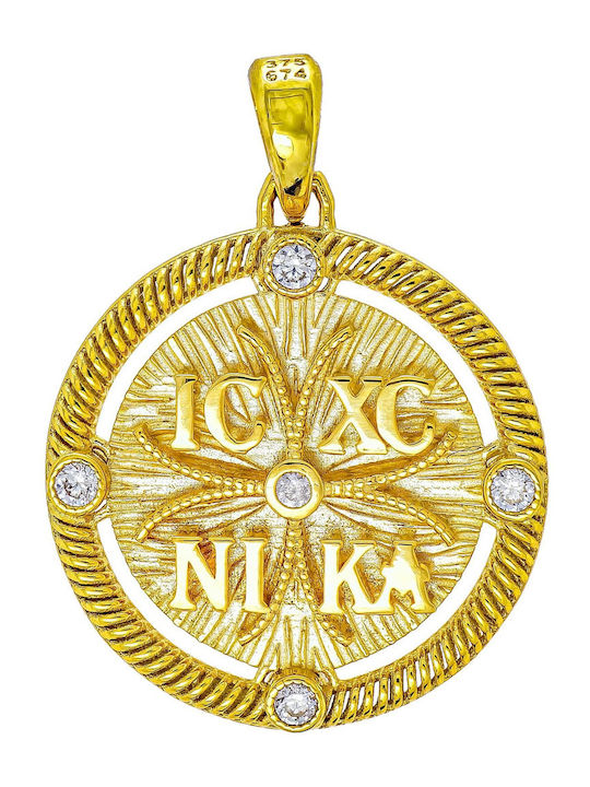 Kiriakos Gofas Kids Charm Pendant Double Sided with Virgin Mary in 9K Gold PR782