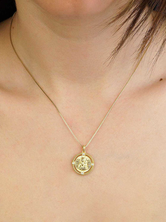 Kiriakos Gofas Kids Charm Pendant Double Sided with Virgin Mary in 9K Gold PR782