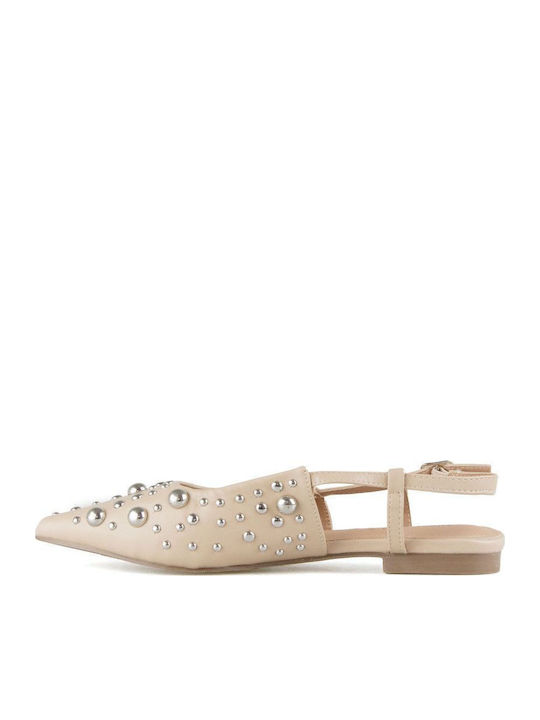 Γυναικείες Μπαλαρίνες Slingback με Λουράκι σε Μπεζ Χρώμα