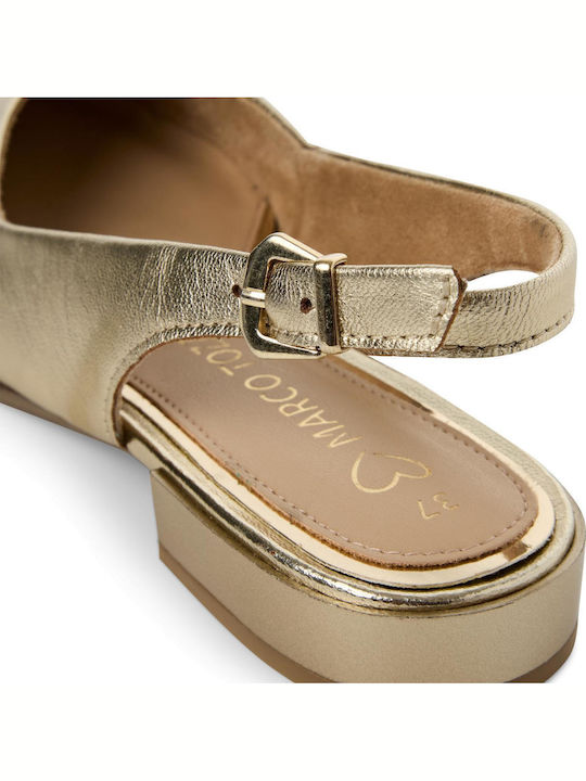 Δερμάτινες Γυναικείες Μπαλαρίνες Slingback με Λουράκι σε Χρυσό Χρώμα
