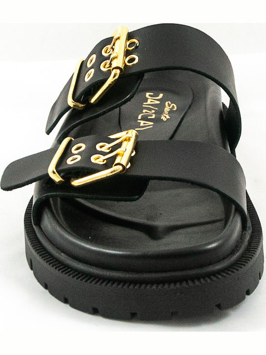 Leather Women's Flat Sandals Anatomic in Black Color