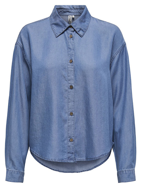 Long Sleeve Women's Denim Shirt Medium Blue Denim
