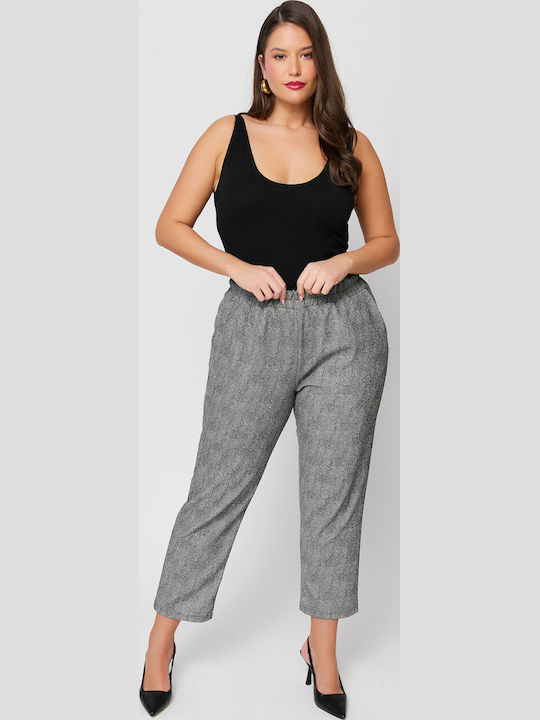 Women's Fabric Trousers with Elastic Carrot Fit