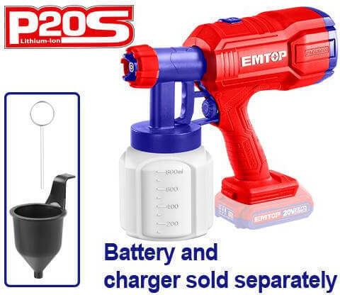 Emtop ELSG2002 Ηλεκτρικό Πιστόλι Βαφής 20V Solo με Δοχείο 0.8lt