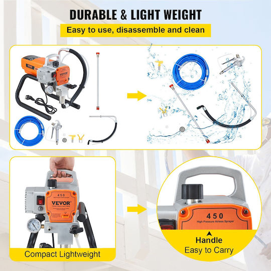 Paint Sprayer Large Surfaces 600 W Power 1.8 L Min 207 Bar 9 M Hose Length