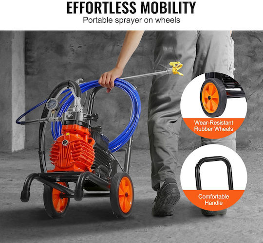 Diaphragm Paint Pump Large Surfaces 900 W Power 1.8 L Min 125 Bar 9 M Hose Length 2 X Large Wheels