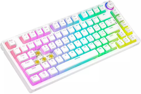 Savio Phenix Yellow Pudding Wireless Gaming Mechanical Keyboard 75% with Gateron Yellow Pro switches and RGB lighting (English US) White