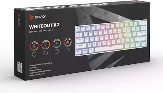 Savio Whiteout X2 Gaming Μηχανικό Πληκτρολόγιο 60% με Outemu Peach Silent διακόπτες και RGB φωτισμό (Αγγλικό US) Λευκό