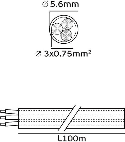 VK Lighting Power Cord with Cable Properties 3x0.75mm² in Gray Colour 1m Flexible