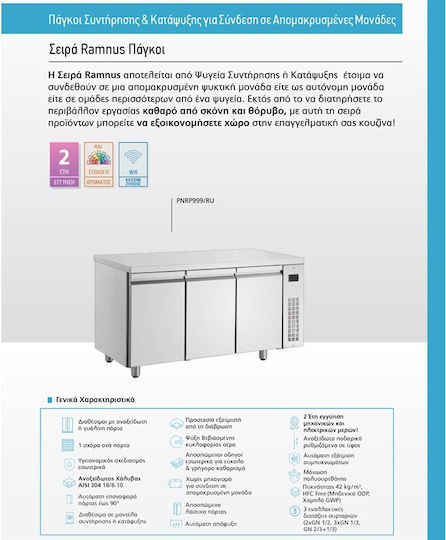 Inomak RAMNUS Workbench Fridge Without Motor H87.5xW179xD70cm