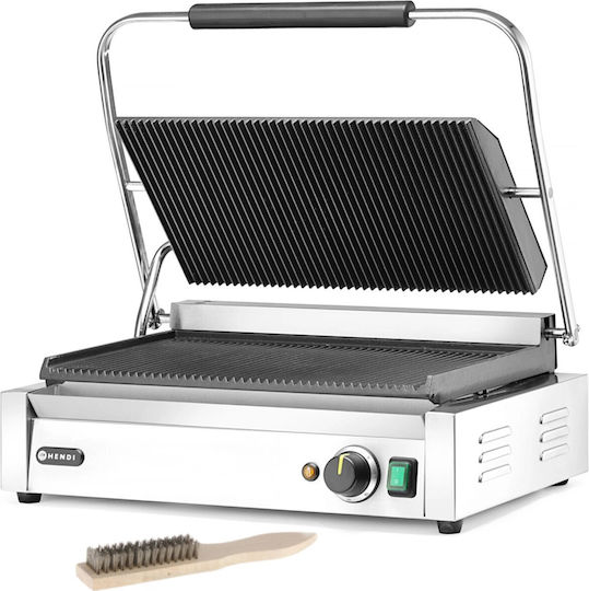 Hendi Commercial Sandwich Maker with Ribbed Top and Ribbed Bottom 2700W