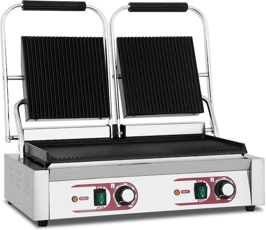Dynamic Commercial Double Sandwich Maker with Ribbed Top and Ribbed Bottom 3600W