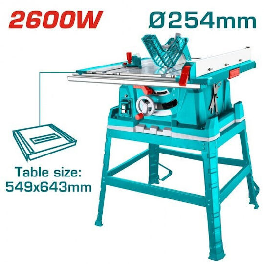 Total Bench Saw 2600W, Cutting Disc Diameter 254mm & Cutting Speed 4800rpm TS526043