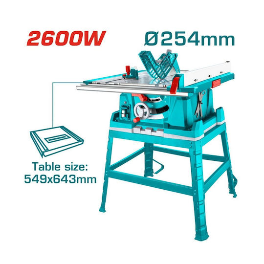 Total Bench Saw 2600W, Cutting Disc Diameter 254mm & Cutting Speed 4800rpm TS526043