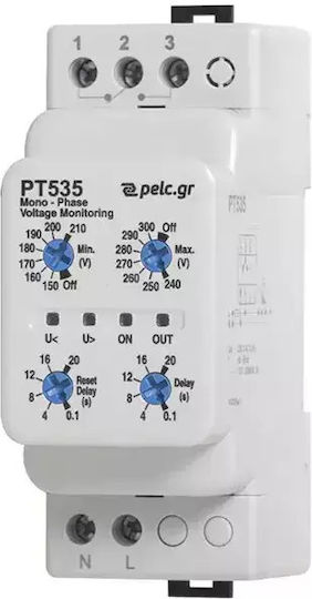 Power Electronics Μονοφασικός Επιτηρητής Τάσης Ράγας με Ρυθμιζόμενα Όρια Τάσης & Χρόνους Επανεκκίνησης/Αδράνειας PT535