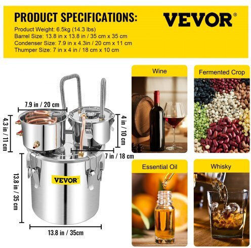 Alcohol Distillation Still Stainless Steel Copper 30 L Capacity