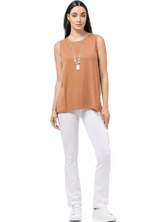 Damen Bluse Ärmellos Braun