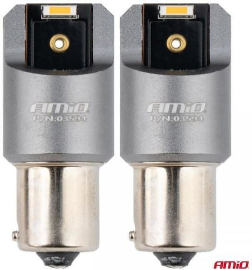 AMiO Λάμπες Αυτοκινήτου & Μοτοσυκλέτας PY21W-BAU15s Canbus LED 6000K Πορτοκαλί 12-24V 2τμχ