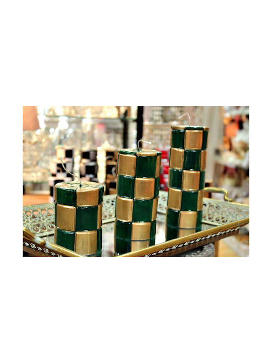 Carve Candle Gold Green Squares 7.5*20