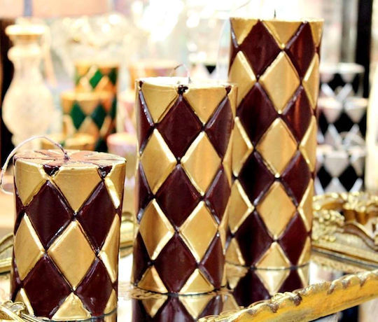 Goldene Bordeaux Rhombus-Kerze 7,5*15