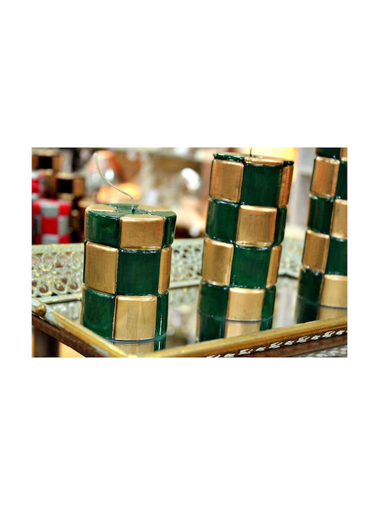 Carve Candle Gold Green Squares 7.5*10