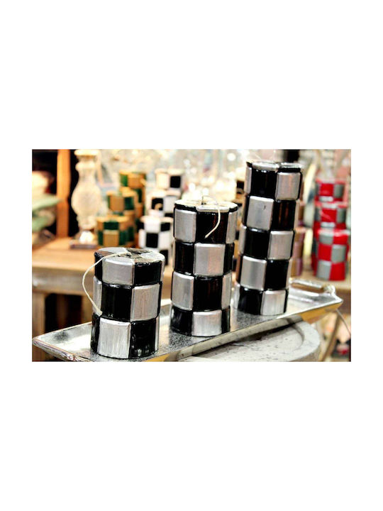 Kerze Silber Schwarz Quadratisch 7,5*7,5*15