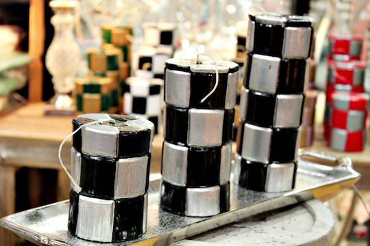 Lumânare Sculptată Argintie Neagră Pătrată 7.5*7.5*15