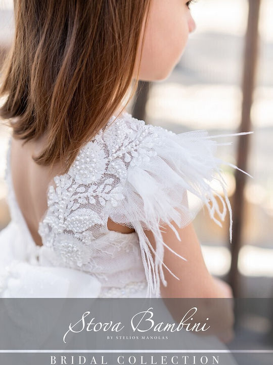 Stova Bambini Set De Haine De Botez Alb Cu Accesorii Pentru Păr Din Tulle 2 Bucăți