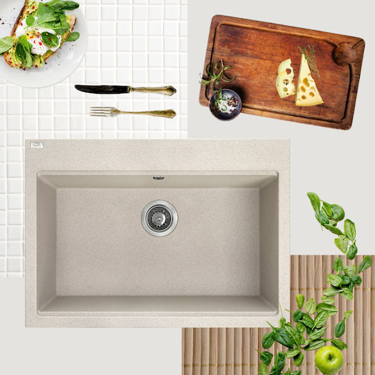 Laveo Drop-In Kitchen Sink from Liquid Granite M90xP50cm Beige