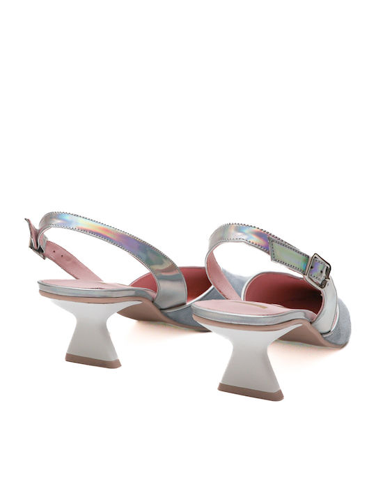 Leather Light Blue Medium Heels with Strap Pumps