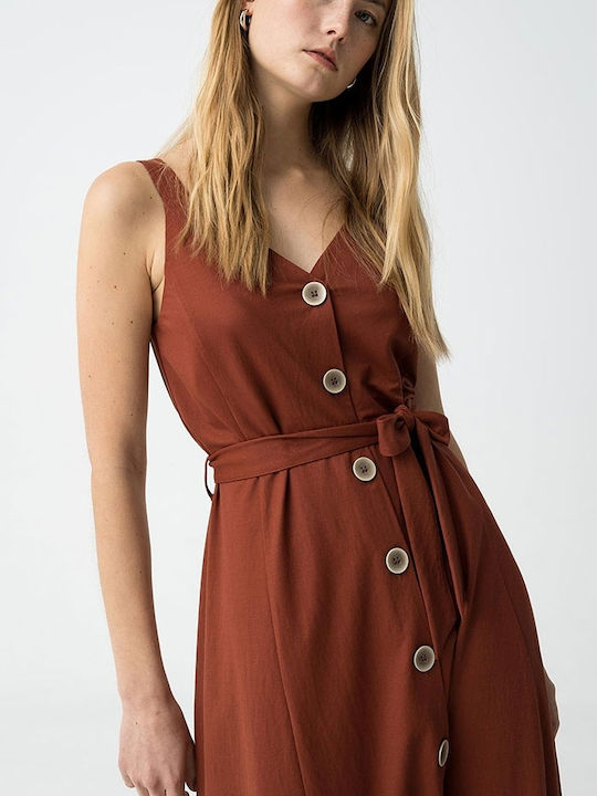 Summer Midi Shirt Dress Brick