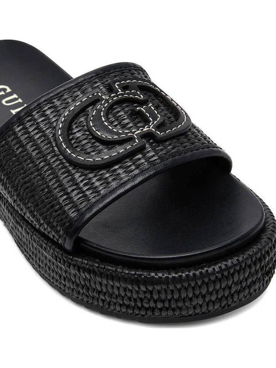 Lonney Leather Women's Flat Sandals Flatforms in Black Color