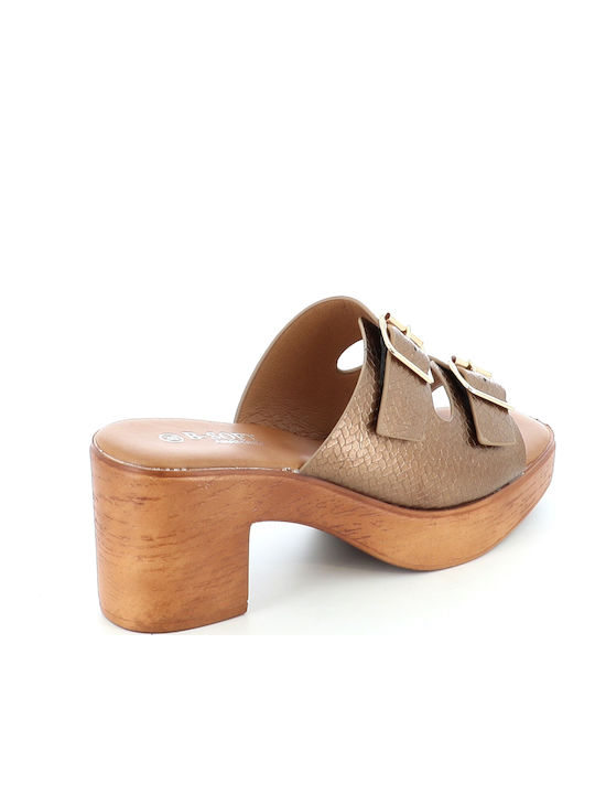 Women's Mules with Chunky High Heel in Gold Color 3/2367-81_Gold