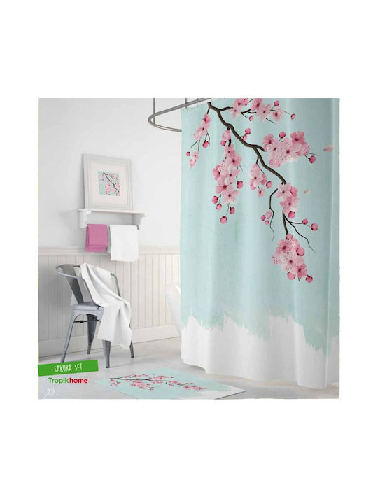 Tropik Home Κουρτίνα Μπάνιου Υφασμάτινη 180x200cm Sakura