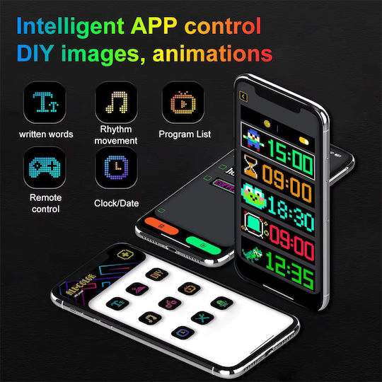 Panou Matriceal LED RGB Semn Flaglight Bluetooth Programabil Telecomandă Aplicație Smartphone 16*32 Pixeli IP65 10W 5V 173x70 mm