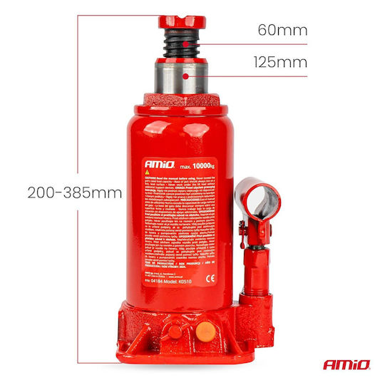 AMiO Hydraulic Bottle Jack with Lifting Capacity up to 38.5cm and Weight Capacity up to 10 Tons