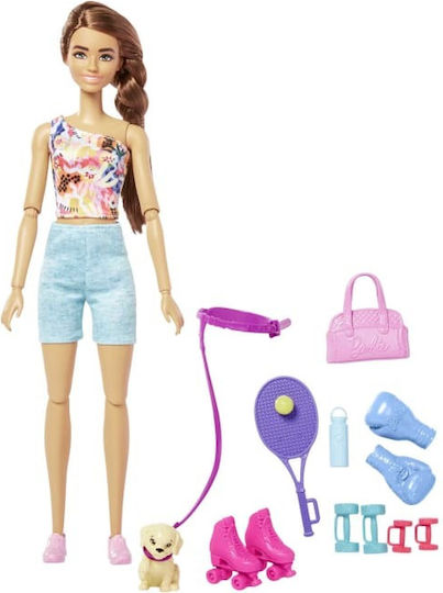 Barbie Wellness Doll Workout Outfit with Puppy, Roller Skates And Tennis for 3+ years+ Years