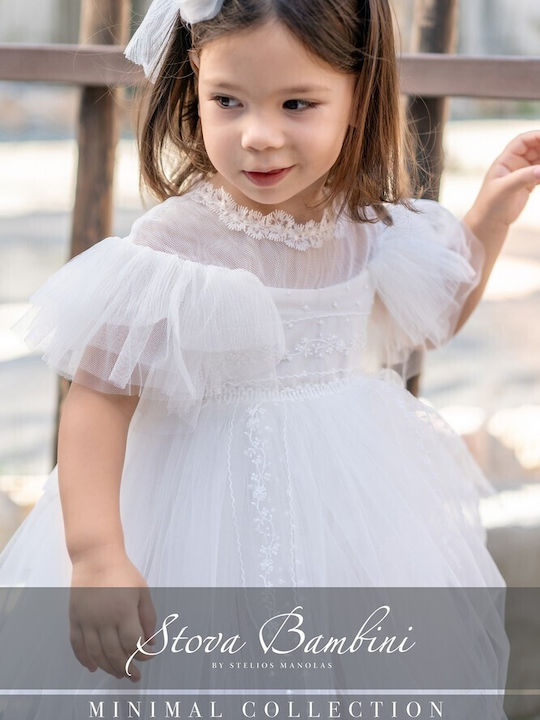 Stova Bambini Set De Haine De Botez Alb Cu Accesorii Pentru Păr Din Tulle 2 Bucăți