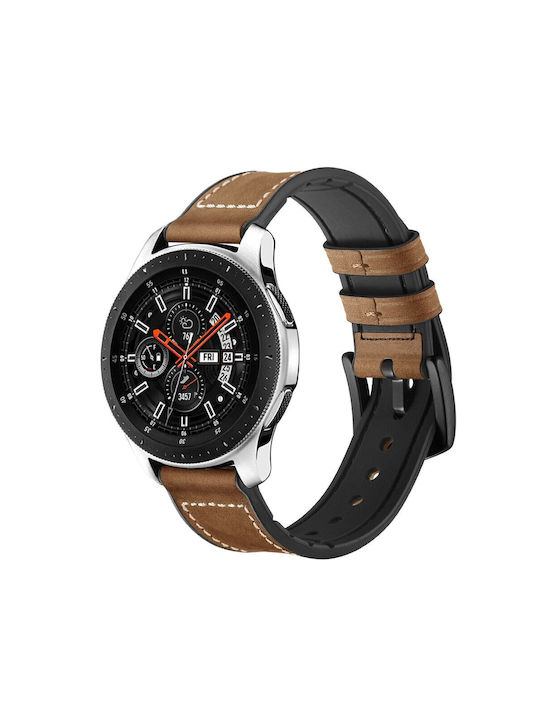 Hybrid Silicon + Leather Strap Brown 22mm Galaxy Watch 46mm Gear S3 Redmi Watch 5 Active Watch 5 Lite Huawei Watch Gt Gt Pro 2 3 4 5 Ultimate 46mm Honor Gs Pro Amazfit Gtr 3 Gtr 3 Pr