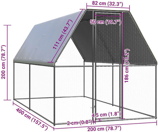 vidaXL Κοτέτσι από Γαλβανισμένο Χάλυβα Μ4 x Π2 x Υ2μ.